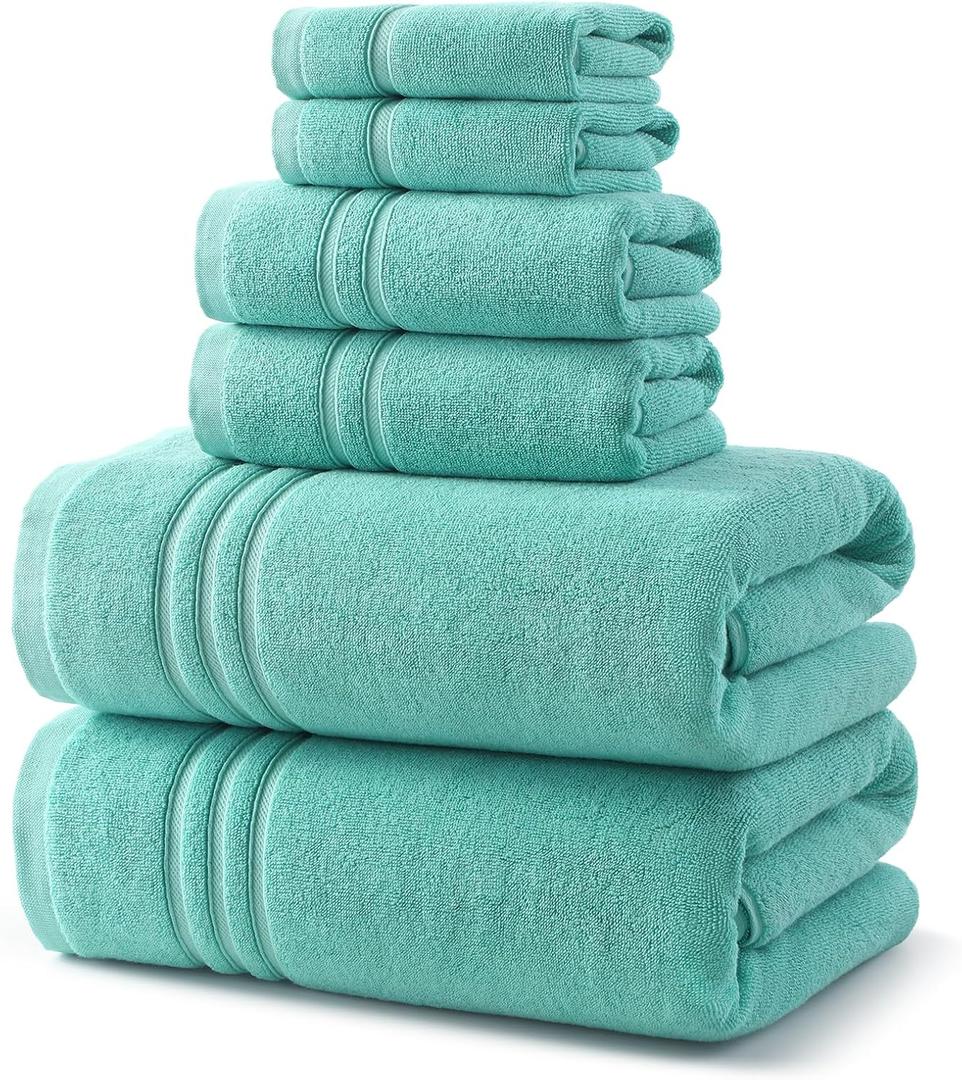 REDKISS Teal Towels Set 6 Piece Cotton Towel Sets with 2 Bath Towels, 2 Hand, 2 Washcloths, 650GSM Hotel Quality, Soft, Highly Absorbent Towels for Bathroom Gym, Ideal Everyday Use (Turquoise)