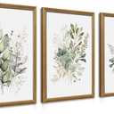 WRFON Watercolor Botanical Wall Art Set of 3 Boho Sage Green Wildflower Canvas Wall Art Prints Modern Floral Wall Decor for Bedroom Living Room Bathroom Decorations Wood Framed 16x24 Inches