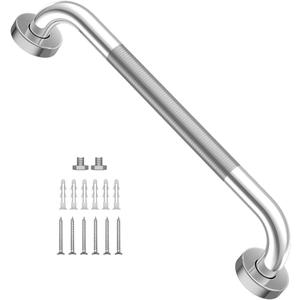 16 Inch Anti Slip Shower Grab Bar, YuanDe Chrome Finish Stainless Steel Bath Grab Bar, Knurled Bathroom Safety Rail, Shower Handrail Support, Handicap Elderly Injury Senior Balance Assist Handles