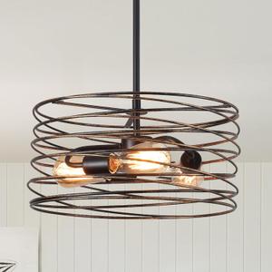 15'' Farmhouse Chandeliers for Dining Room, Bronze and Black Chandelier 3-Light Industrial Metal Hanging Light Fixture, Adjustable Rustic Drum Pendant Light for Entryway Kitchen Foyer Bedroom