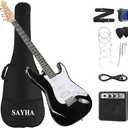 SAYHA Electric Guitar, 39 Inch Solid Full-size Electric Guitar HSS Pickups Starter Kit Includes Amplifier, Bag, Digital Tuner, Strap, String, Cable, Picks（Black）