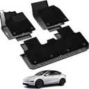 3W Tesla Model Y Juniper Floor Mats with Carpets, Metal Pedal, Double Layer, All Weather TPE Waterproof Custom Fit Automotive Car Floor Liners, Vigormold