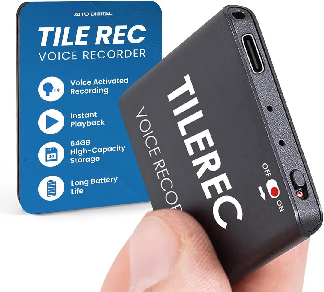 TileRec Voice-Activated Audio Recorder – 64GB Digital Dictaphone with Playback, USB-C, Metal Case – Portable Recorder for Meetings & Lectures