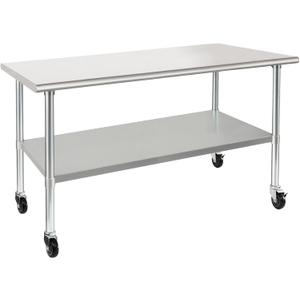 HARDURA Stainless Steel Table with Wheels 30 x 72 Inches Casters NSF Heavy Duty Commercial Prep Table with Undershelf and Galvanized Legs for Food Prep