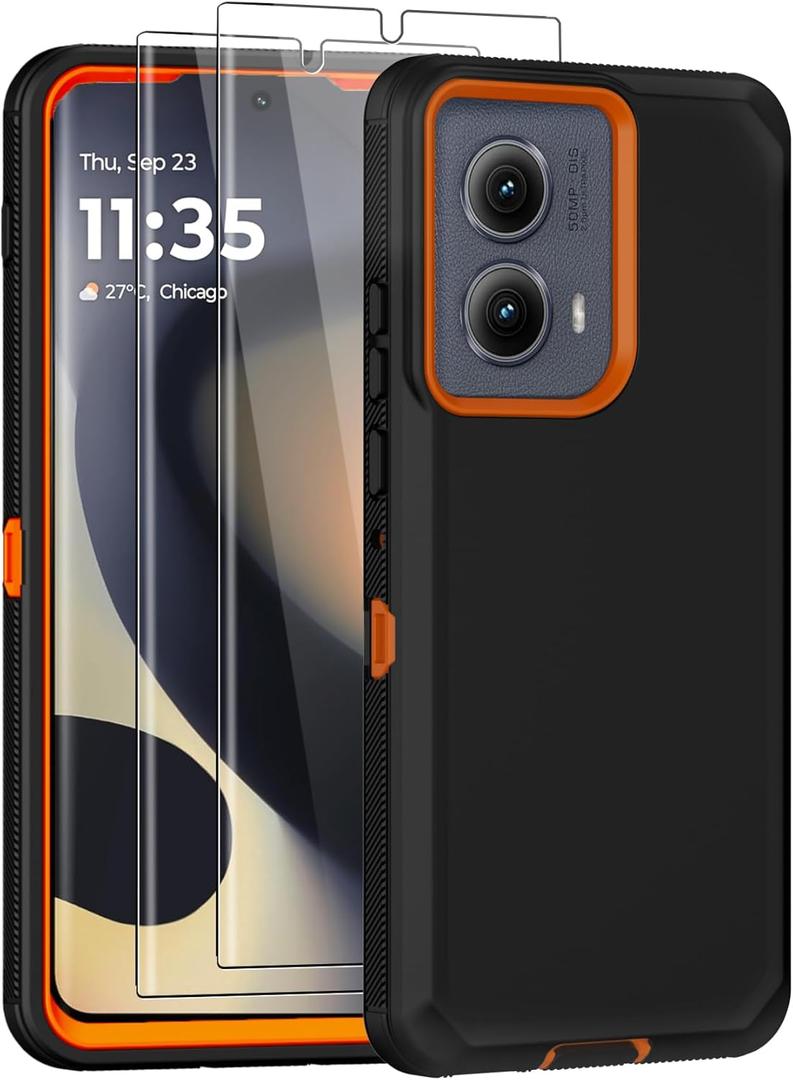 for Motorola Edge 2024 Case, with 2 Screen Protector Heavy Duty Drop Protection,Full Body 3 in 1 Rugged Shockproof Dust-Proof Tough Protective Phone Cover for Moto Edge 2024 (Orange)