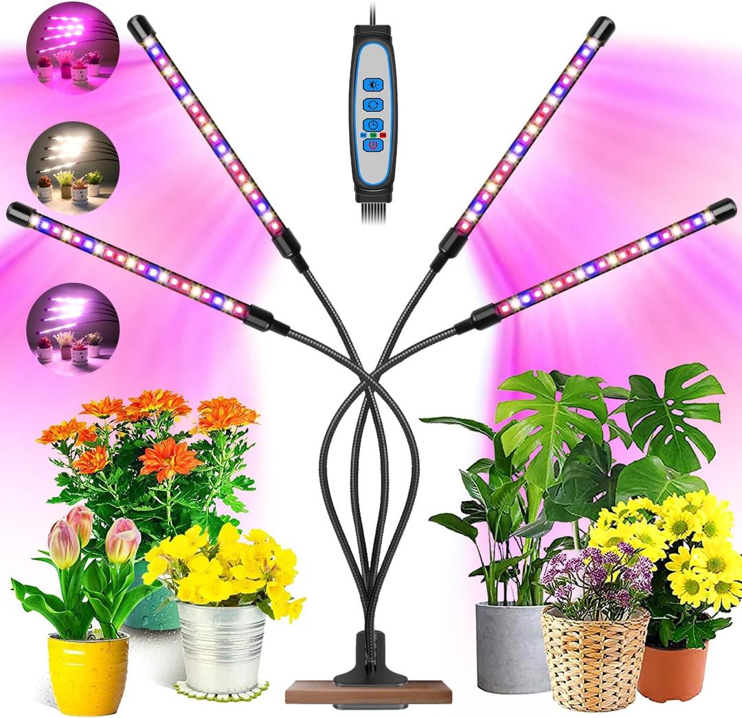 Garpsen Grow Lights for Indoor Plants, 80 LEDs Full Spectrum Plant Light with Clip, 5 Dimming Levels & 3 Colors Grow Lamp with Timer 6/12/16H, 360 Adjustable Gooseneck for Seedlings and Succulents ((1 Pack)4 Arms)