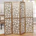 Roundhill Furniture Giyano 4 Panel Screen Room Divider, Gold