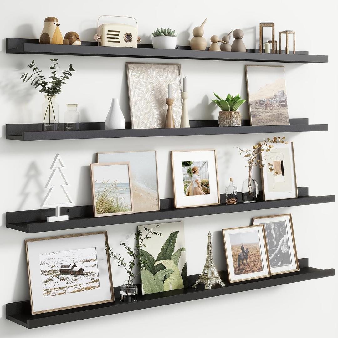 FLYJOE Floating Picture Ledge Shelves for Wall Set of 4, 48 Inch Wall Shelves with Lip Long Large Nursery Book Shelf for Toys Storage Kids Bookshelf Wall Mounted Living Room Bedroom Decor Frames