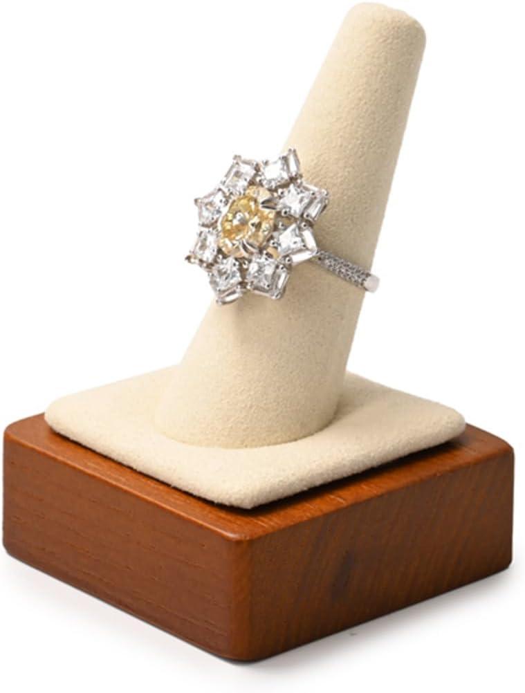 Single Finger Solid Wood Ring Display Stand Jewelry Showcase Display Holder for Ring (Beige)
