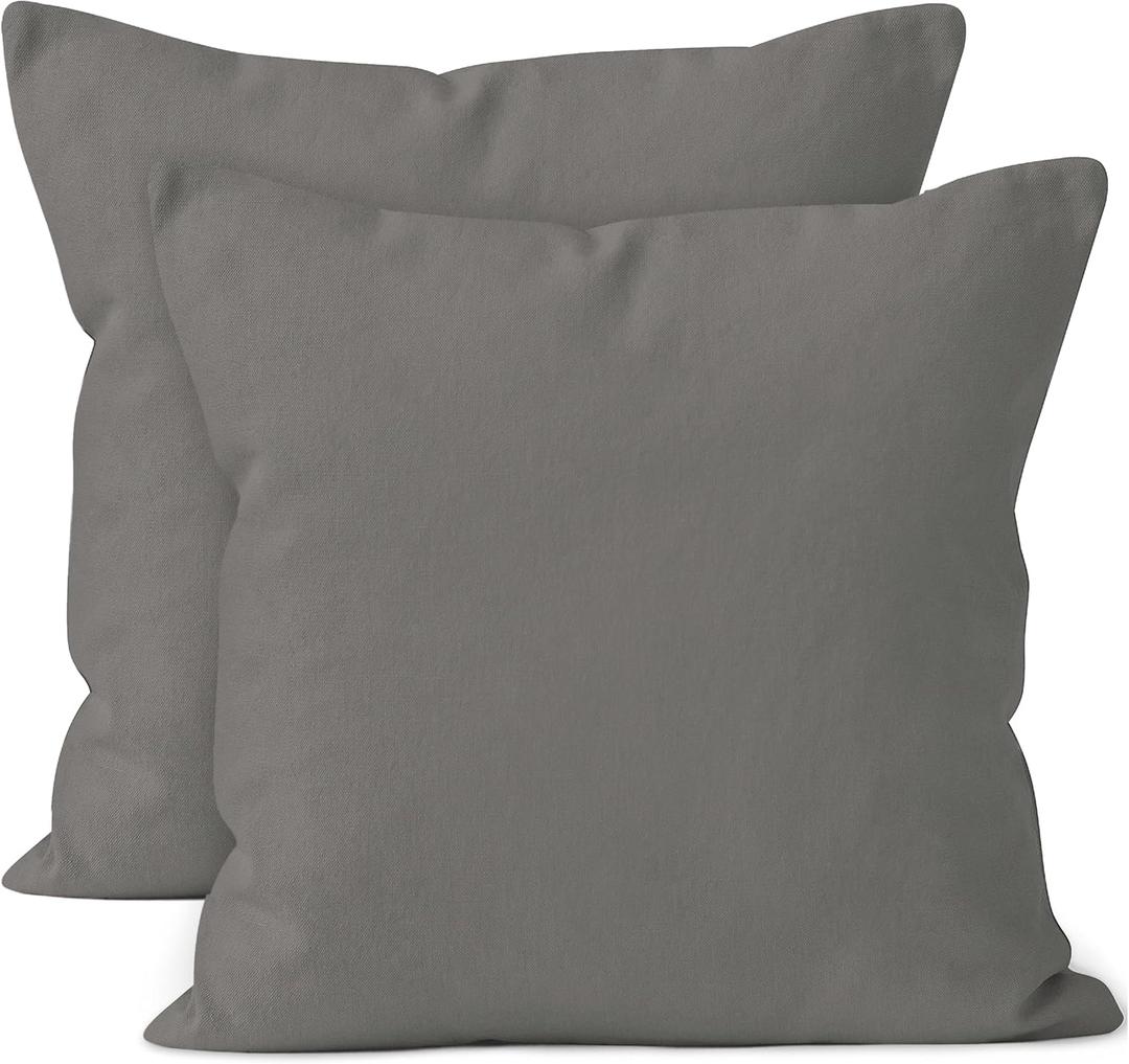 4 x Encasa XO Throw Pillow Covers 18x18 in Set of 2 Grey | No Inserts | Cotton Pillow Covers for Living Room, Bed, Sofa, Couch | Decorative Cushion Covers with Improved Zippers