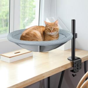 JOEJOY Cat Desk Bed, 360° Rotating & Height Adjustable Cat Hammock Perch, Sturdy Window Cat Bed for Desk, Supports Up to 60lbs for Large Cats