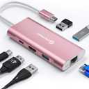 UtechSmart USB C Hub, Ethernet Multiport Adapter 6 in 1 USB C to HDMI Dock Compatible for MacBook Pro/Air, Chromebook, Dell XPS, HP and Type C Devices (Gigabit Ethernet 100W PD 4K HDMI USB 3.0) Pink