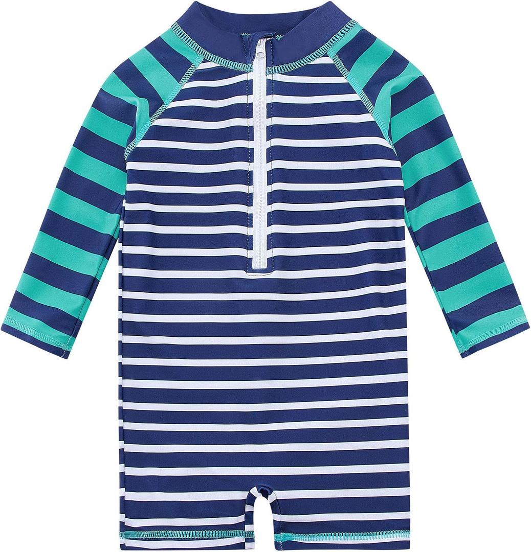 uideazone Baby Toddler Boys Zipper Rash Guard Swimsuit UPF 50+ One Piece Beach Swimwear Bathing Suits 3-36 Months (Blue)