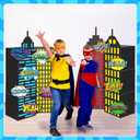 Large Super Theme Hero Party Photography Backdrop for Hero Birthday Decorations Skyscraper Decor Boxes Include 12 Skyscraper Boxes 10 Stickers 3 Roof Decor for Super Theme Party Supplies(Hero 25 Pcs)