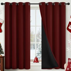SimpleHome 100% Blackout Curtains for Bedroom,Thermal Insulated Burgundy Red Grommet Window Drapes Room Darkening Curtains for Living Room with Black Back,52 x 63 Inch,2 Panels