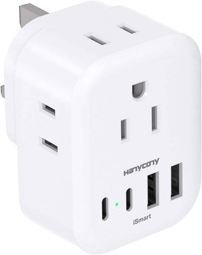 US to UK Plug Adapter for Travel, Ireland Plug Adapter, Type G Adapter with 4 Outlets 4 USB Ports (2 USB C), UK Power Adapter for USA to London Dubai England Scotland British Kenya Qatar Hongkong
