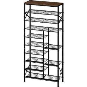 10-Tier Shoe Rack, Shoe Storage Organizer with Boots Storage, Large Capacity Shoe Shelf Holds 27-30 Pairs of Shoes, Durable and Stable, for Entryway, Closet, Hallway, Dorm Room, Rustic Brown