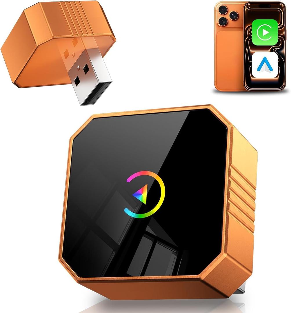 2026 Wireless CarPlay Adapter for iPhone  Android Auto Mini Wired to Wireless Apple Car Play Adapter Plug & Play Compatible for iPhone iOS 10+ Android 11+ with After 2016 Cars (Orange)