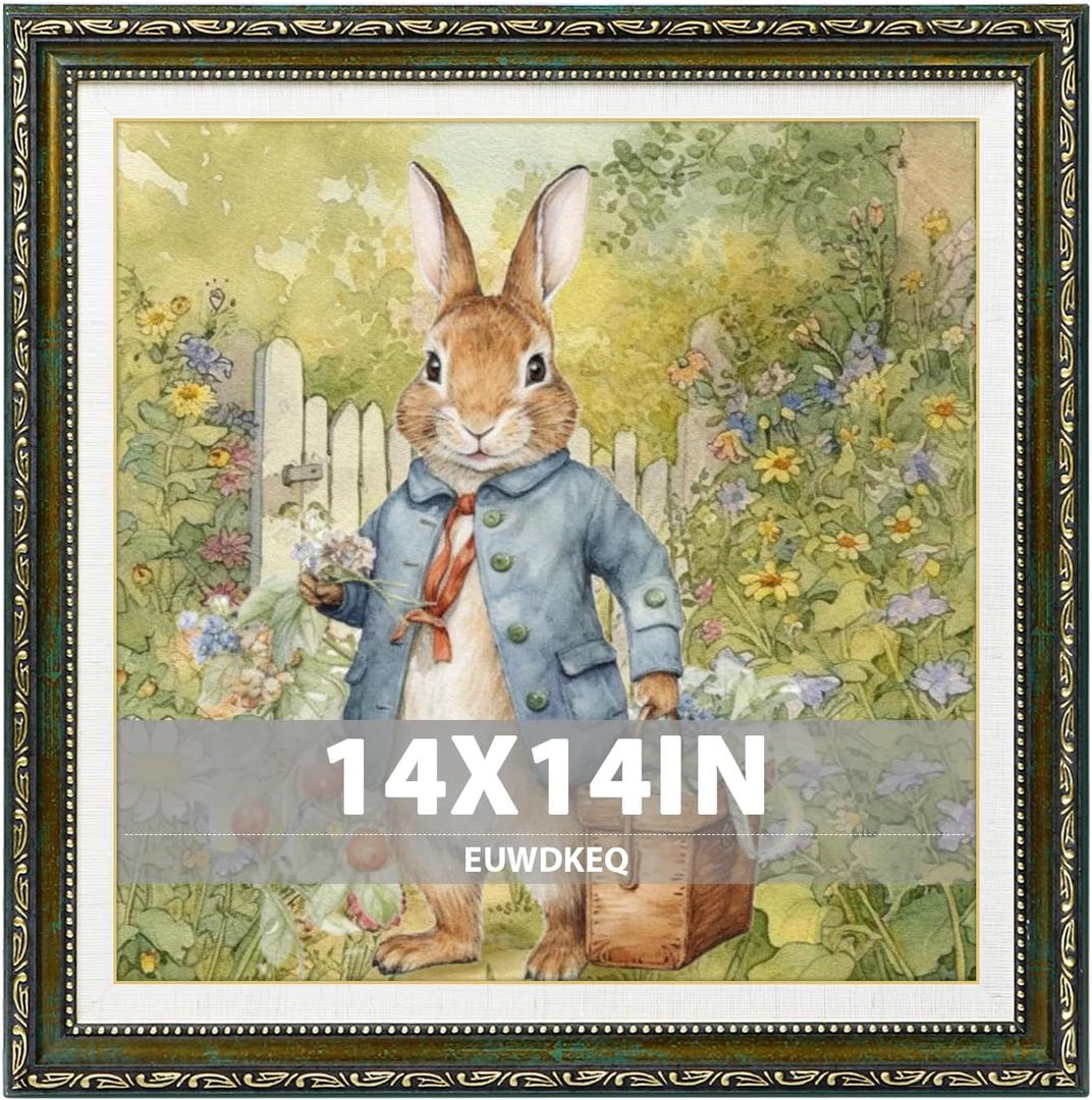 14x14 Frame, Vintage 14 x 14 Picture Frame, Classic Ornate Embossed Decorative Poster Frame for Art Prints, Posters, Photos, Home Wall Decor & Gallery Display, Green, 14x14in