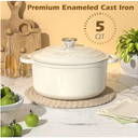 Enameled Cast Iron Dutch Oven - Umite Chef 5QT Pot with Lid - Heavy-Duty Cookware for Bread Baking, Braising, Stews, Roasting(Cream White)