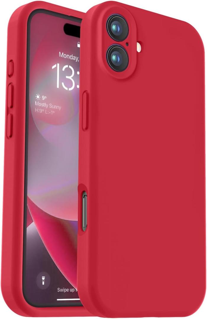 Vooii Compatible with iPhone 16 Case, Liquid Silicone Upgrade [Camera Protection] [Soft Anti-Scratch Microfiber Lining] Shockproof Phone Case for iPhone 16 6.1 inch - Red