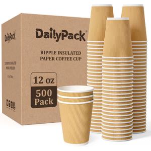 500 Pack 12 oz Coffee Cups, Insulated Ripple Wall Hot Coffee Cups for Home, Office, Hotel, Meetings, Parties