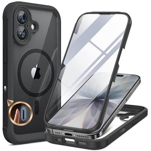 Miracase for iPhone 17 Case 6.3'', Full-Body Bumper Military Drop Protection Outdoor Phone case with Built-in Glass Screen &Camera Control,Easy Installation, No Gap, Compatible with MagSafe, Black