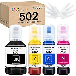 Compatible Epson 502 T502 Refill Ink Bottles Replacement for Ecotank ET-2750 ET-3750 ET-4750 ET-2760 ET-3760 ET-4760 ET-2700 ET-3700 ET-3710 ET-15000 ST-2000 ST-3000 ST-4000-4 Pack