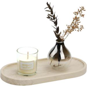 Koville Italian Travertine Tray, 12"x6" Vanity Decorative Marble Tray for Countertop, Catchall for Perfume, Candles, Jewelry Dish (Light Beige Travertine)