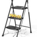 Step Ladder with Handrail, Folding Steel Step Stool, 3-Step