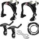 Bike Brakes Calipers Set, Bike Brake Pads, Front and Rear C Brake Set, 65-79mm Long-Reach Bikes Brakes Levers Kit with Cables fits Children, Road, MTB, BMX Road Bicycle - Black