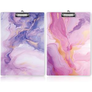 2 Pack 12.5 x 9 Inch Clipboards for Teacher Plastic Clipboards Back to School Clipboard with Clip A4 Letter Size Hardboard for Office Supplies Nursing Essentials Must Haves (Pink Purple Marble)