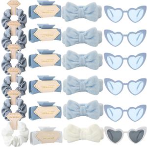 Bridesmaid Scrunchies Proposal Gifts Bachelorette Hair Claws Clips women heart sunglasses for Wedding Party Favors (White&Dusty Blue headband 24pcs)