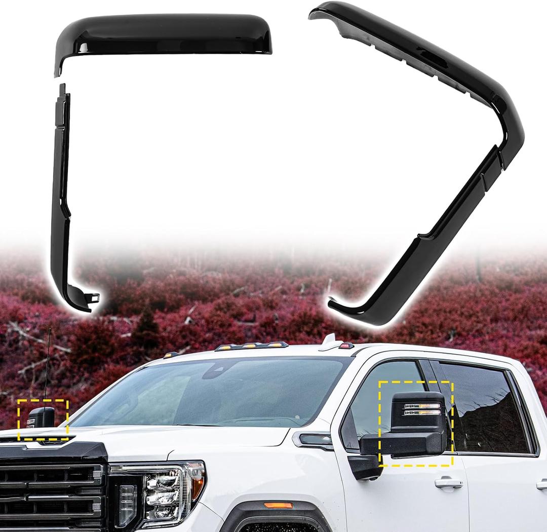 Tow Mirror Caps fit for Chevy Chevrolet Silverado GMC Sierra 2500HD 3500HD 2020 2021 2022 2023, 84468904 84468910,Top & Side Clip-On Front Door Mirror Housing Covers Caps, Glossy Black