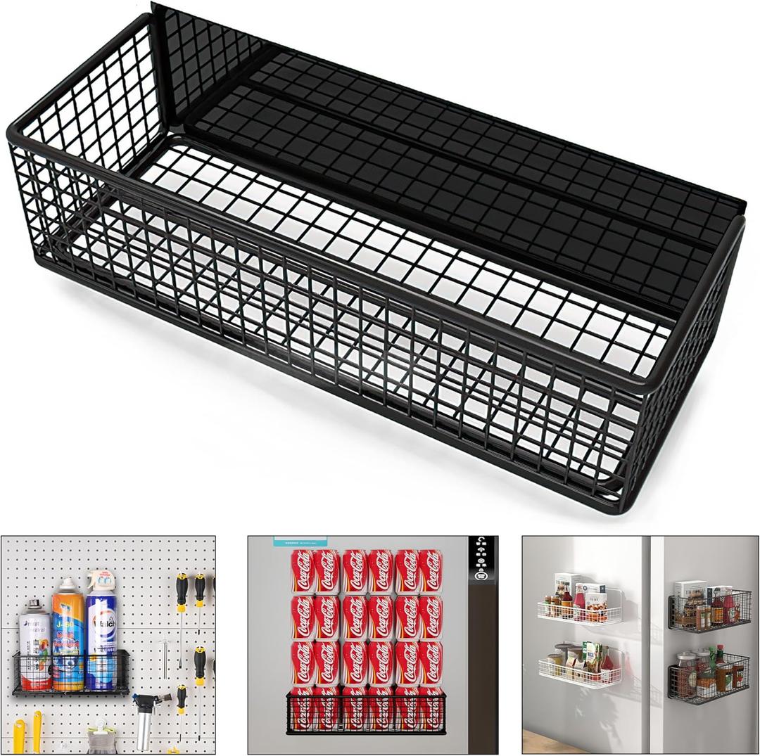 Magnetic Basket Fridge Large Magnetic Pen Holder Whiteboard Metal Wire Basket Storage Item Organizer (Large Black)
