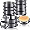 12Packs Crumpet Rings Nonstick 4 Inch English Muffin Ring Stainless Steel Double Rolled Tart Rings Metal Pastry Cooking Baking Ring Molds