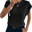 Womens Short Sleeve Sweaters Summer Cap Sleeve Tops Casual Crewneck Oversized Lightweight Knit Sweater Vest (Black, XXL)