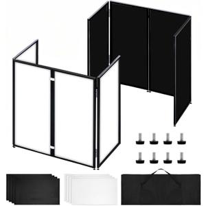 Portable DJ Booth Facade Stand, Foldable DJ Table 45"x40" Tabletop, DJ Facade Station for DJ Controller, Mixer & LaptopEvents&Parties Includes Carry Bag&Two Metal Corner Tables