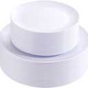 PULOTE 100PCS White Plastic Plates Disposable - Heavyweight 50 White Dinner & 50 Dessert/Salad Plates for Wedding & Party