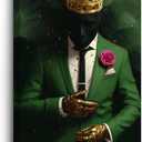 BJYCHG Black Man Picture Gold Crown Wall Art Afro American Canvas Prints King Crown Paintings Black African Wall Decor for Men Bedroom Framed (Green, 24L x 16W)