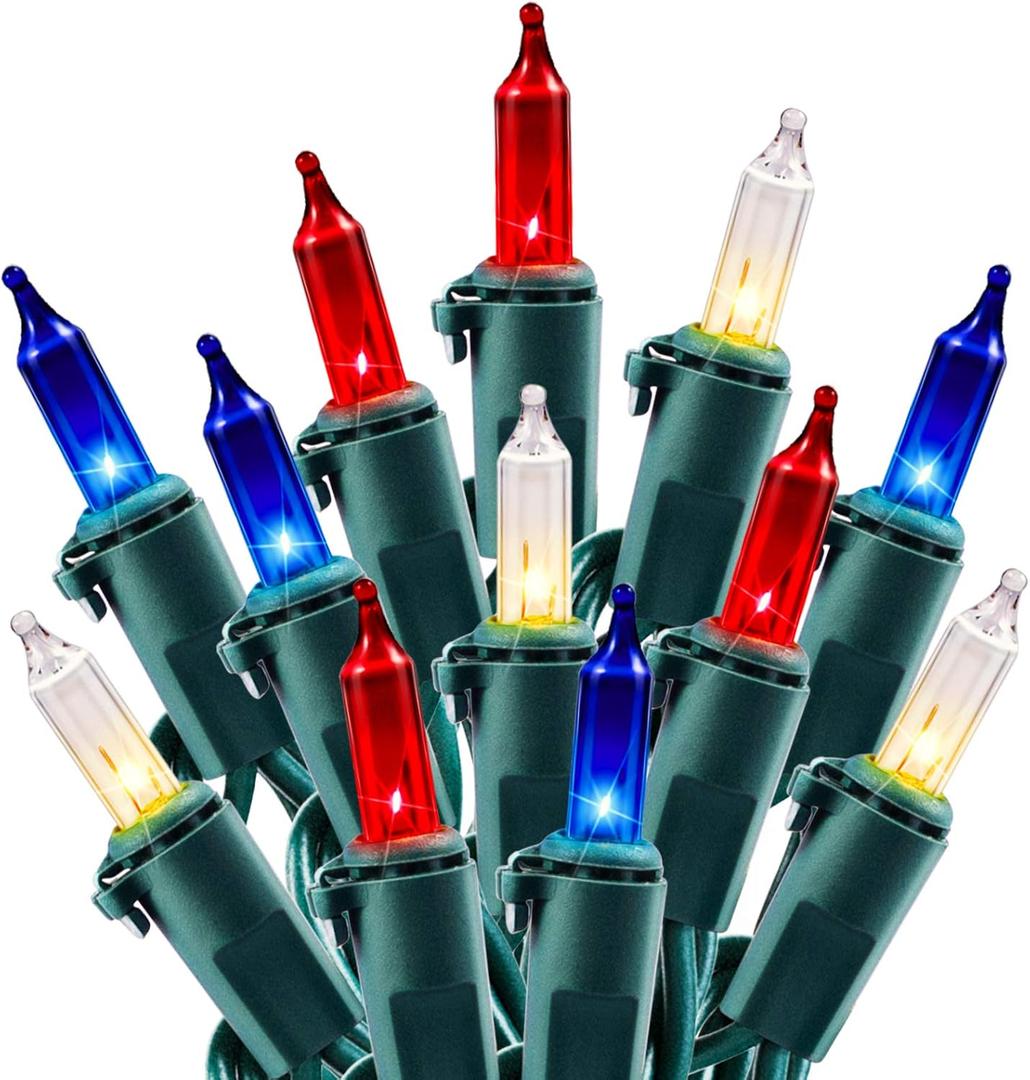 4th of July Decoration Patriotic Mini String Lights - 200 Count 40 Feet Red White Blue Christmas Lights Green Wire Waterproof for Indoor Outdoor Xmas Holiday Party Patio Independence Day Decoration