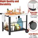 34" x 24" Movable Stainless Steel Flattop Grill Cart for Ninja Woodfire & Blackstone Griddles, Pizza Oven Table for Outside, Extra-Wide Stainless Steel Cart with Wheels for Kitchen Food Prep Table