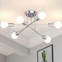 Modern Sputnik Chandelier Ceiling Light Fixtures, 6-Lights 22 Mid Century Industrial Metal Semi Flush Mount for Dining Room, Bedroom, Living Room-Glossy Silver