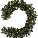 6FT Pre-lit Christmas Garland with Lights Pine Cones, Red Berries Artificial Pine Wreath Garland Battery Powered Xmas Decorations for Xmas Tree Fireplaces Stairs Doors (1 Pcs)