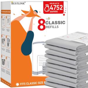 8 Pack Refills Compatible with DEKOR CLASSIC Diaper Pails | 20% Extra Length Diaper Pail Refill Bags Liners Holds 4752 Diapers | Ultimate Odor Control with Baby Scented