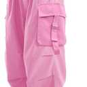 OYOANGLE Men's Drawstring Elastic Waist Flap Pockets Streetwear Baggy Cargo Pants Joggers Hiking Trousers (Pink), M