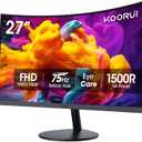 KOORUI 27 Inch Curved Monitor FHD 1080P 75Hz Computer Monitors, 1500R PC Screen with HDMI VGA, TV Rheinland Certified, Tilt Adjustable,1500R, Eye Care, Black, 27N5CA