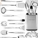 Home Hero 32-Piece Stainless Steel Kitchen Utensil Set - Heat-Resistant Nonstick Silicone Tools - Durable Stainless Steel Cooking Tools - Measuring Cups & Spoons with Holder - 32 Pc, Silver