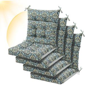 Sintuff 4 Pcs 44 x 21 x 4 Patio Chair Cushions Outdoor Chair Cushion Seat/Back Tufted Pillow with Ties Water Resistant Replacement Indoor Patio Furniture Outdoor Furniture (Paisley,Cyanine)