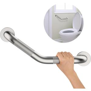 16 Inch Angled Shower Grab Bar, Munzong Anti Slip Satin Brushed Nickel Bathroom Grab Bar, Knurled Bathroom Balance Bar,Safety Hand Rail Support Handicap Elderly Injury Senior Assist Bath Handle